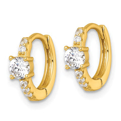 QE18115GP Sterling Silver Gold-tone Polished CZ Round Hinged Hoop Earrings