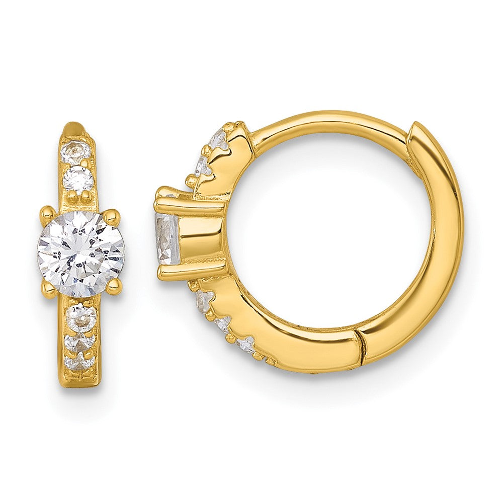 QE18115GP Sterling Silver Gold-tone Polished CZ Round Hinged Hoop Earrings
