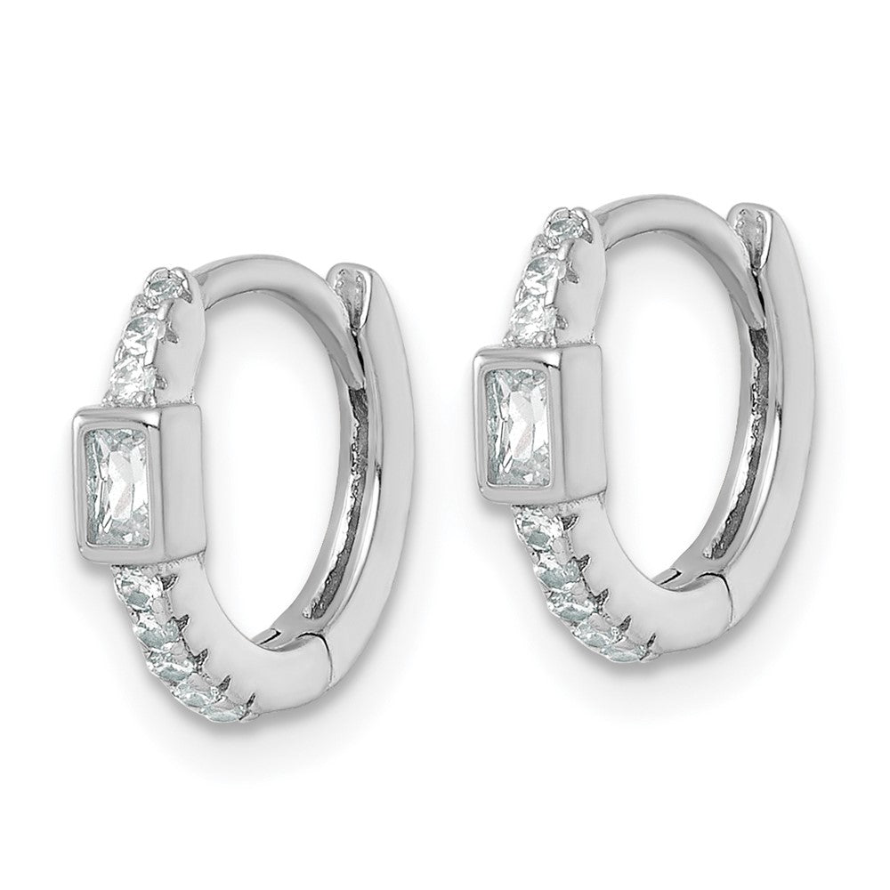 QE18116 Sterling Silver Rhodium-plated Polished Round and Emerald-cut CZ Round Hinged Hoop Earrings
