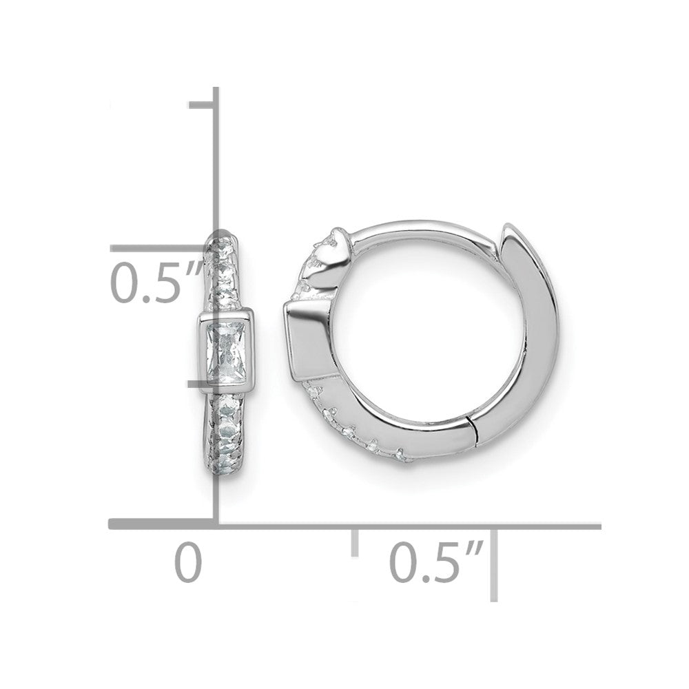 QE18116 Sterling Silver Rhodium-plated Polished Round and Emerald-cut CZ Round Hinged Hoop Earrings
