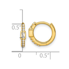 QE18116GP Sterling Silver Gold-tone Polished Round and Emerald-cut CZ Round Hinged Hoop Earrings