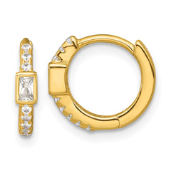 QE18116GP Sterling Silver Gold-tone Polished Round and Emerald-cut CZ Round Hinged Hoop Earrings