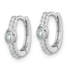 QE18117 Sterling Silver Rhodium-plated Polished Round and Oval CZ Round Hinged Hoop Earrings
