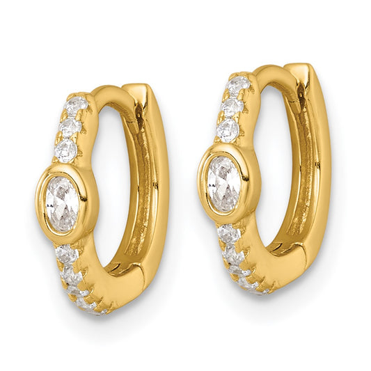 QE18117GP Sterling Silver Gold-tone Polished Round and Oval CZ Round Hinged Hoop Earrings