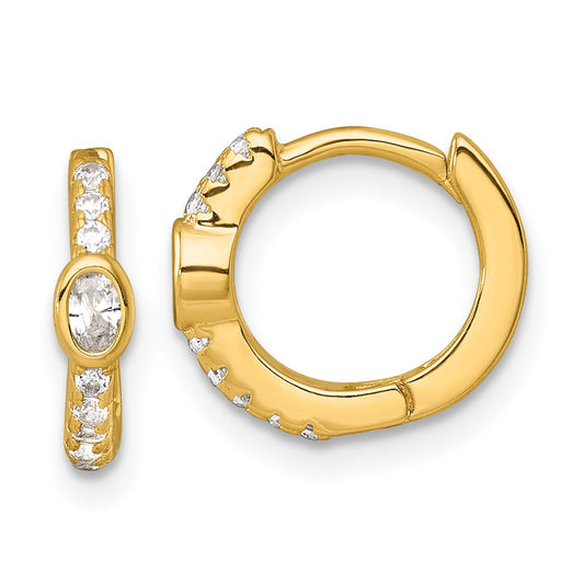 QE18117GP Sterling Silver Gold-tone Polished Round and Oval CZ Round Hinged Hoop Earrings
