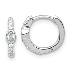 QE18117 Sterling Silver Rhodium-plated Polished Round and Oval CZ Round Hinged Hoop Earrings