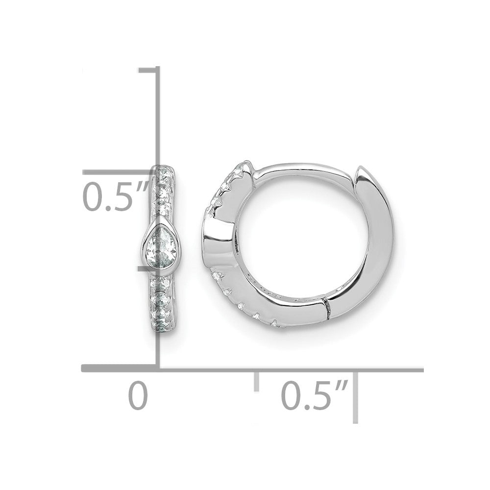 QE18118 Sterling Silver Rhodium-plated Polished Round and Pear Shaped CZ Round Hinged Hoop Earrings