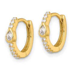 QE18118GP Sterling Silver Gold-tone Polished Round and Pear Shaped CZ Round Hinged Hoop Earrings