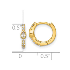 QE18118GP Sterling Silver Gold-tone Polished Round and Pear Shaped CZ Round Hinged Hoop Earrings