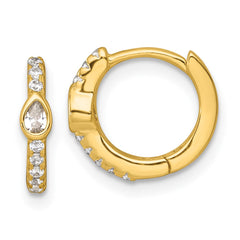 QE18118GP Sterling Silver Gold-tone Polished Round and Pear Shaped CZ Round Hinged Hoop Earrings