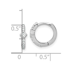 QE18119 Sterling Silver Rhodium-plated Polished Round and Square CZ Round Hinged Hoop Earrings