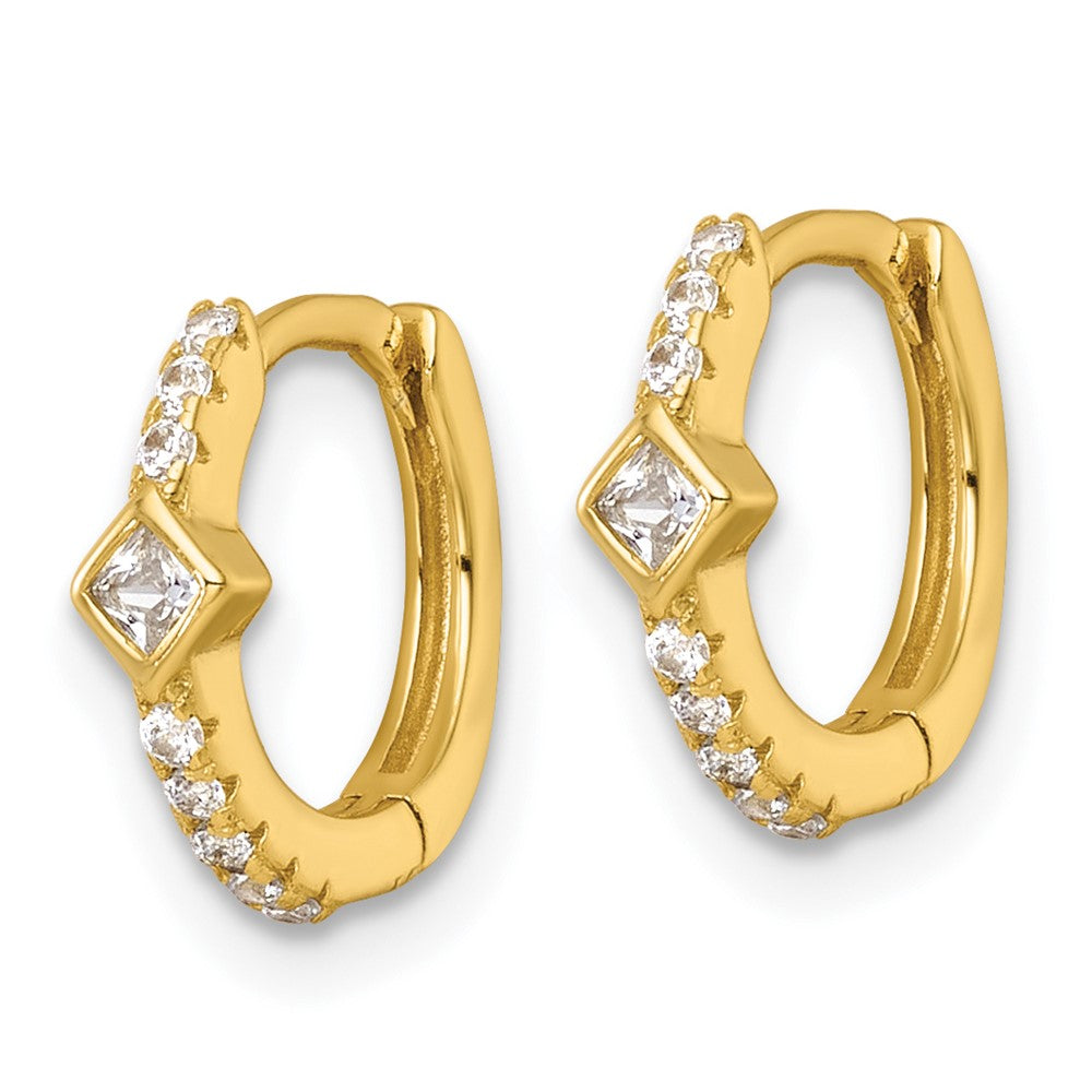 QE18119GP Sterling Silver Gold-tone Polished Round and Square CZ Round Hinged Hoop Earrings