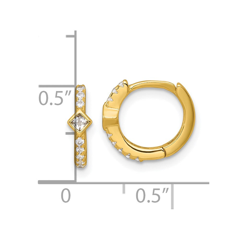 QE18119GP Sterling Silver Gold-tone Polished Round and Square CZ Round Hinged Hoop Earrings