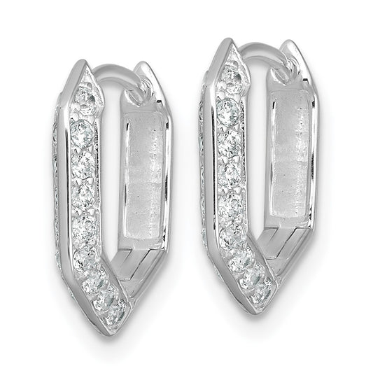 QE18120 Sterling Silver Rhodium-plated Polished CZ Geometric Hinged Hoop Earrings