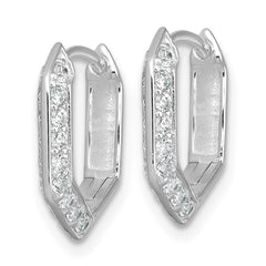 QE18120 Sterling Silver Rhodium-plated Polished CZ Geometric Hinged Hoop Earrings