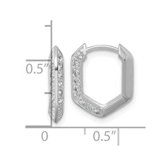 QE18120 Sterling Silver Rhodium-plated Polished CZ Geometric Hinged Hoop Earrings