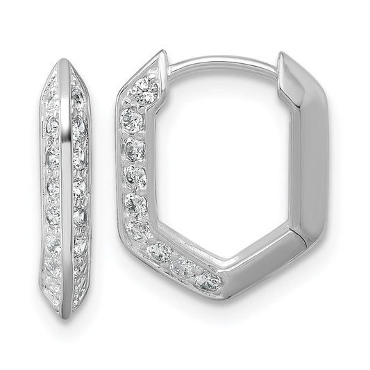 QE18120 Sterling Silver Rhodium-plated Polished CZ Geometric Hinged Hoop Earrings