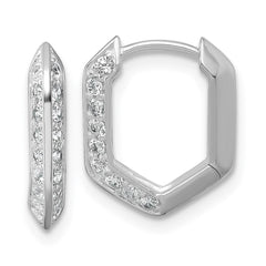 QE18120 Sterling Silver Rhodium-plated Polished CZ Geometric Hinged Hoop Earrings