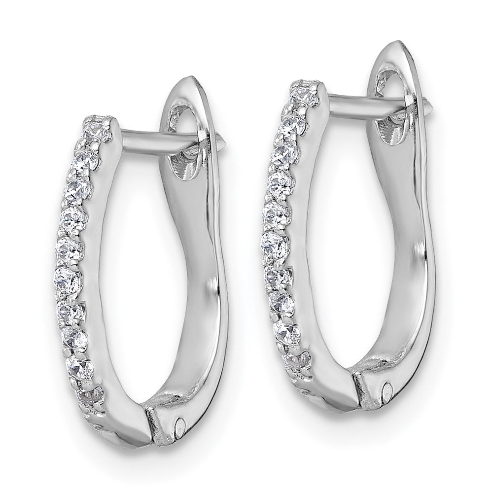 QE18121 Sterling Silver Rhodium-plated Polished CZ Hoop Earrings