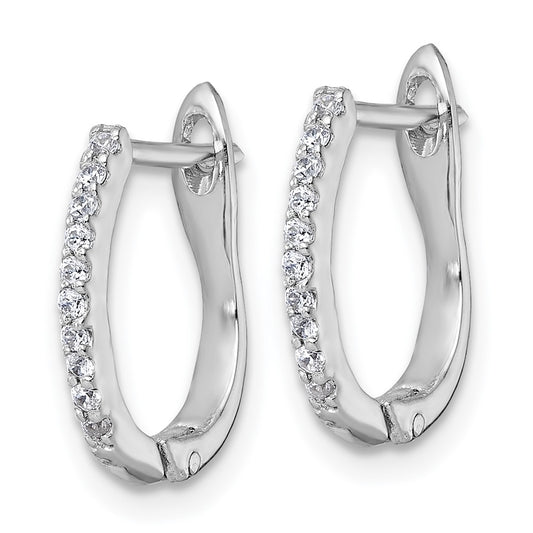 QE18121 Sterling Silver Rhodium-plated Polished CZ Hoop Earrings