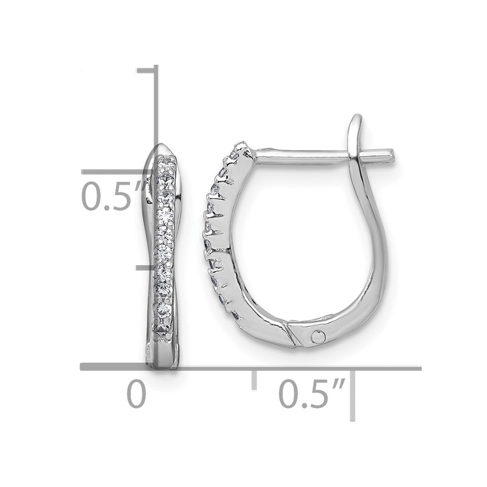 QE18121 Sterling Silver Rhodium-plated Polished CZ Hoop Earrings