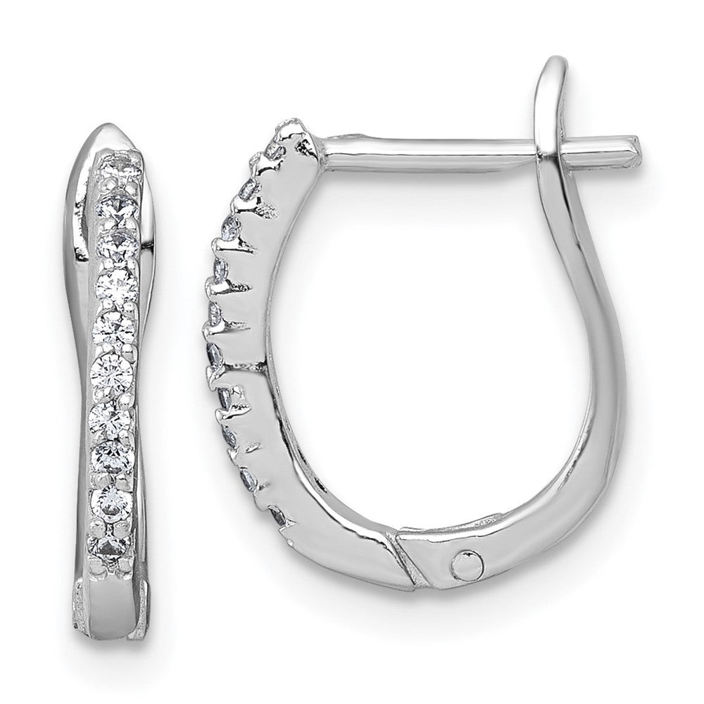 QE18121 Sterling Silver Rhodium-plated Polished CZ Hoop Earrings