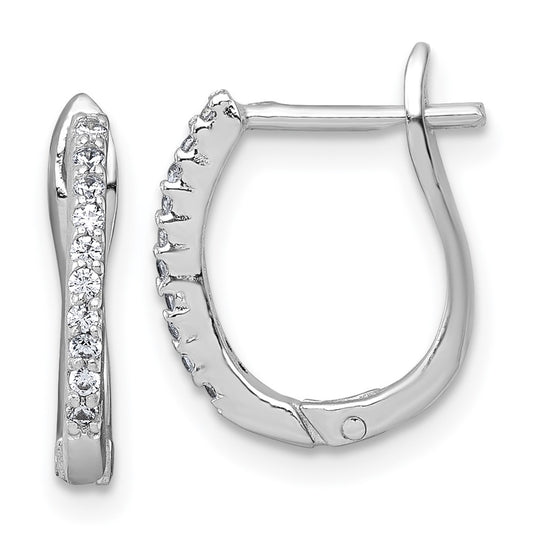 QE18121 Sterling Silver Rhodium-plated Polished CZ Hoop Earrings