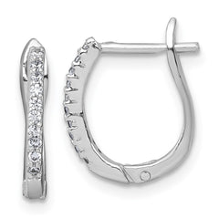 QE18121 Sterling Silver Rhodium-plated Polished CZ Hoop Earrings