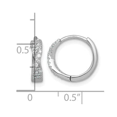 QE18122 Sterling Silver Rhodium-plated Polished CZ -X- Round Hinged Hoop Earrings