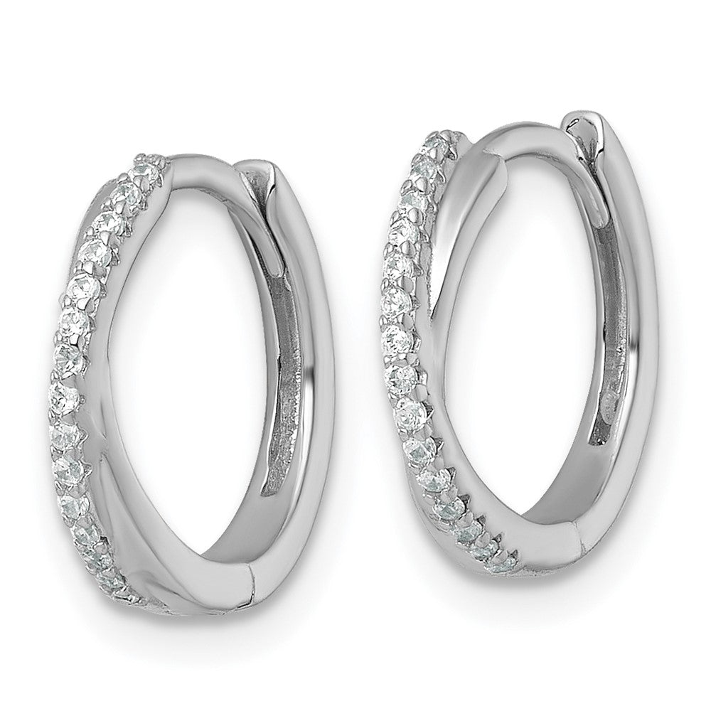 QE18123 Sterling Silver Rhodium-plated Polished CZ -X- Round Hinged Hoop Earrings