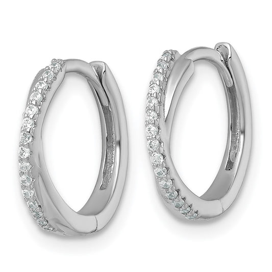 QE18123 Sterling Silver Rhodium-plated Polished CZ -X- Round Hinged Hoop Earrings
