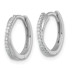 QE18123 Sterling Silver Rhodium-plated Polished CZ -X- Round Hinged Hoop Earrings