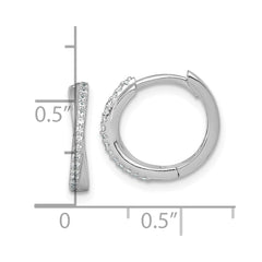 QE18123 Sterling Silver Rhodium-plated Polished CZ -X- Round Hinged Hoop Earrings