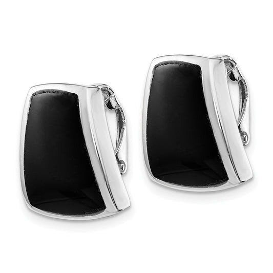 QE1813 Sterling Silver Rhodium-plated Polished Onyx Non-Pierced Earrings