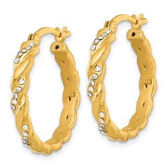 QE18131GP Sterling Silver Gold-tone Polished Twisted with Glass Stones Round Hoop Earrings