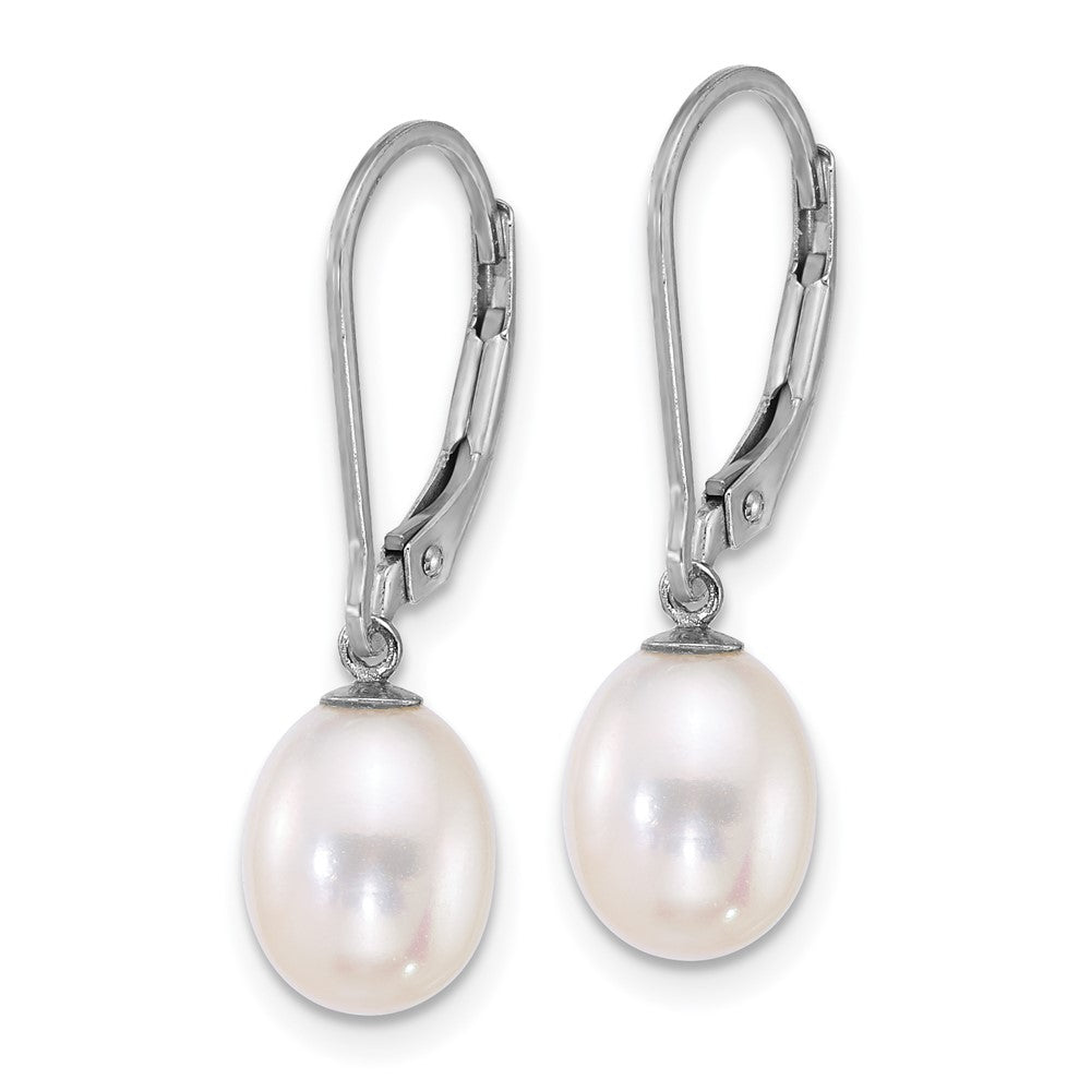 QE18139 Sterling Silver Rhodium-plated 7-8mm Rice White and Black Freshwater Cultured Pearl 2-piece Enhancer and Leverback Earring Set