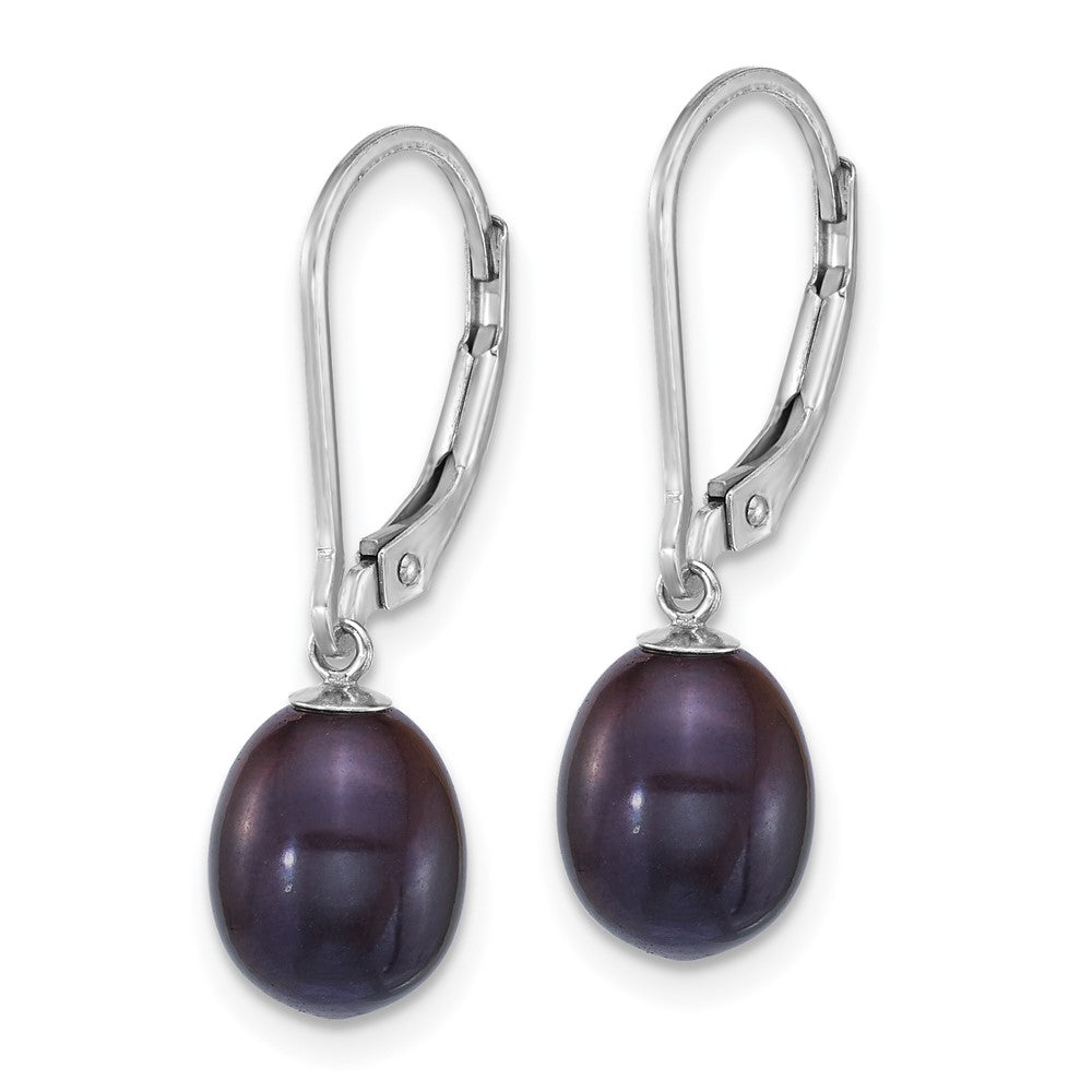 QE18139 Sterling Silver Rhodium-plated 7-8mm Rice White and Black Freshwater Cultured Pearl 2-piece Enhancer and Leverback Earring Set