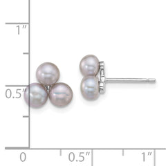 QE18149 Sterling Silver Rhodium-plated 5-6mm Button Grey Freshwater Cultured 3-Pearl Post Earrings