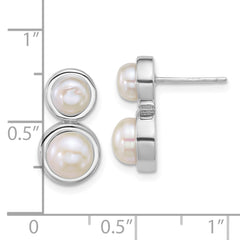 QE18151 Sterling Silver Rhodium-plated 5-7mm Button White Freshwater Cultured 2-Pearl Post Earrings