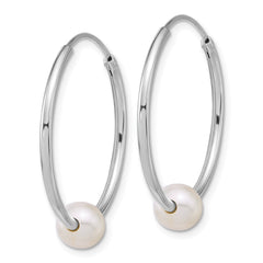 QE18175 Sterling Silver Rhodium-plated 7-8mm Semi-Round White Freshwater Cultured Pearl 30mm Endless Hoop Earrings