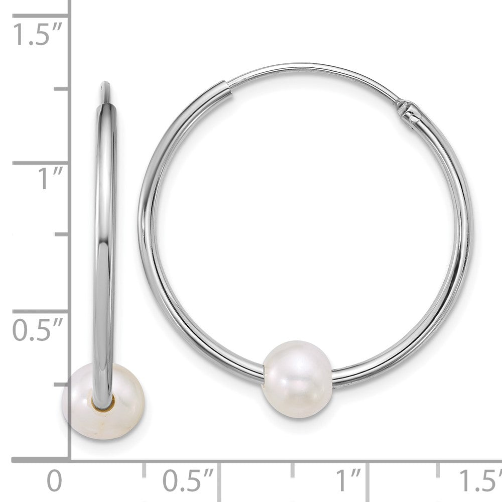 QE18175 Sterling Silver Rhodium-plated 7-8mm Semi-Round White Freshwater Cultured Pearl 30mm Endless Hoop Earrings