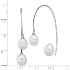 QE18188 Sterling Silver Rhodium-plated 6-8mm and 8-9mm Teardrop White Freshwater Cultured Pearl Front and Back Threader Earrings