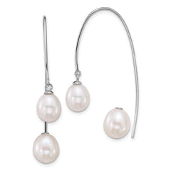 QE18188 Sterling Silver Rhodium-plated 6-8mm and 8-9mm Teardrop White Freshwater Cultured Pearl Front and Back Threader Earrings