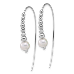QE18190 Sterling Silver Rhodium-plated Polished Graduated Beads and Shell Pearl Threader Earrings