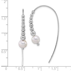 QE18190 Sterling Silver Rhodium-plated Polished Graduated Beads and Shell Pearl Threader Earrings