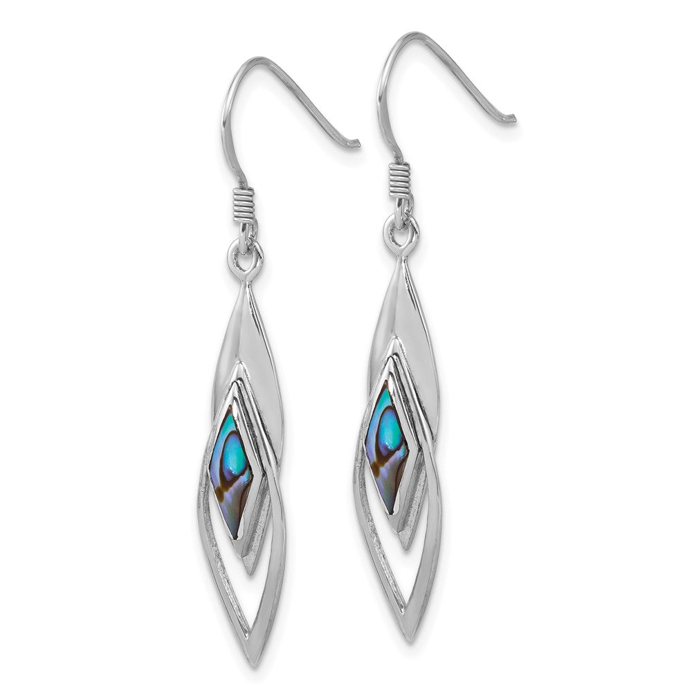 QE18194 Sterling Silver Rhodium-plated Polished Abalone Fancy Dangle Shepherd Hook Earrings
