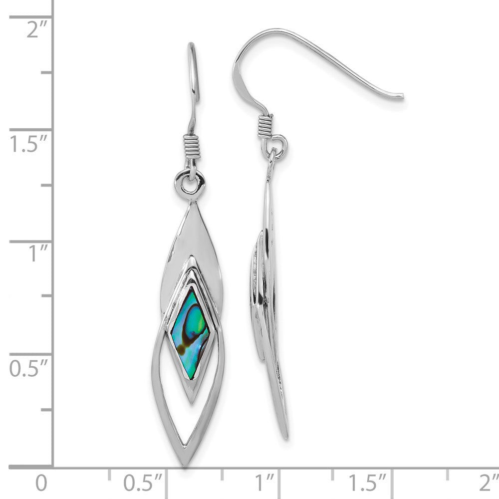 QE18194 Sterling Silver Rhodium-plated Polished Abalone Fancy Dangle Shepherd Hook Earrings