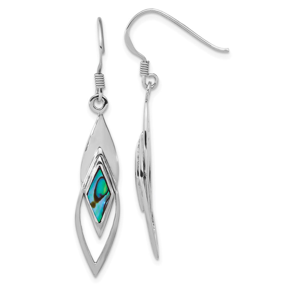 QE18194 Sterling Silver Rhodium-plated Polished Abalone Fancy Dangle Shepherd Hook Earrings