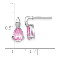 QE18200 Sterling Silver Rhodium-plated Polished Pink Pear CZ Teardrop Post Earrings