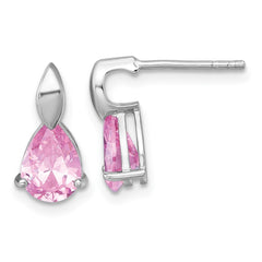 QE18200 Sterling Silver Rhodium-plated Polished Pink Pear CZ Teardrop Post Earrings